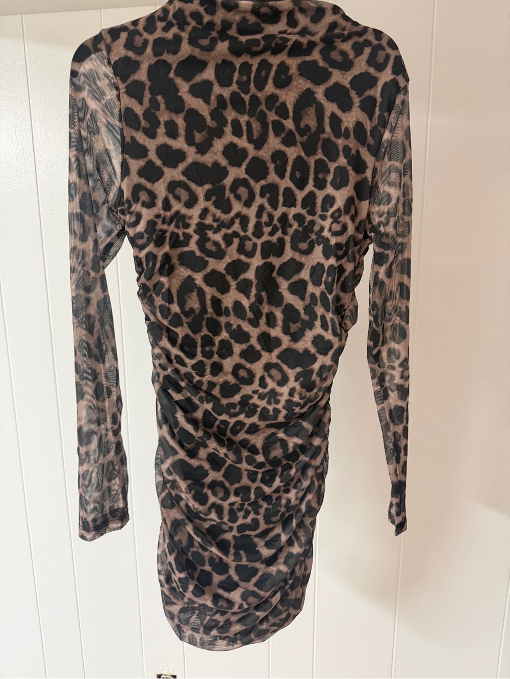 Leopard Print Long Sleeve Ruched Mini Dress - Brown/Black